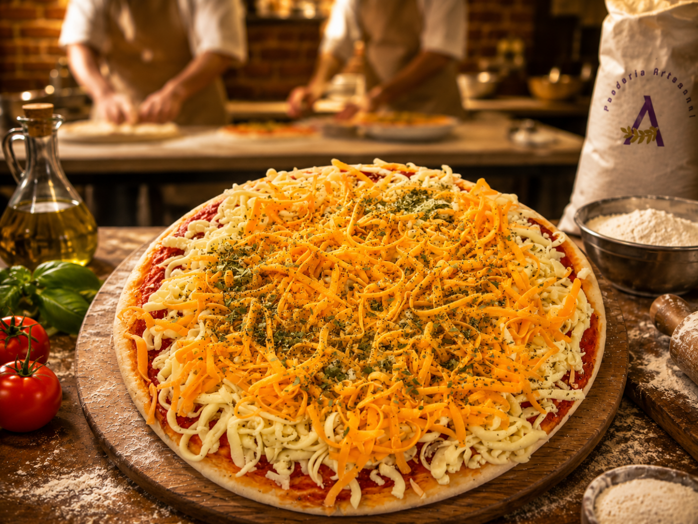Pizza con Queso Cheddar.